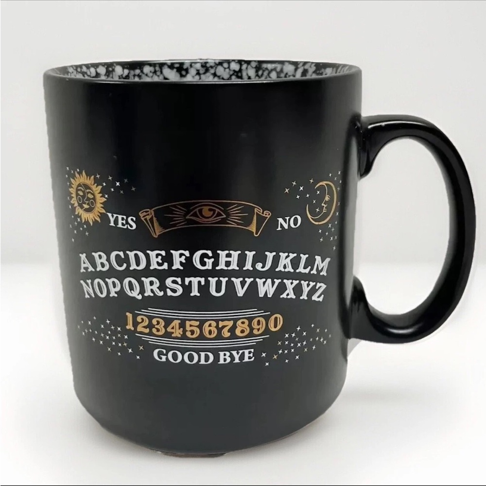 Halloween Ouija Board Coffee Mug Sun Moon Spirit Black Gold 4.5" Tea Cup